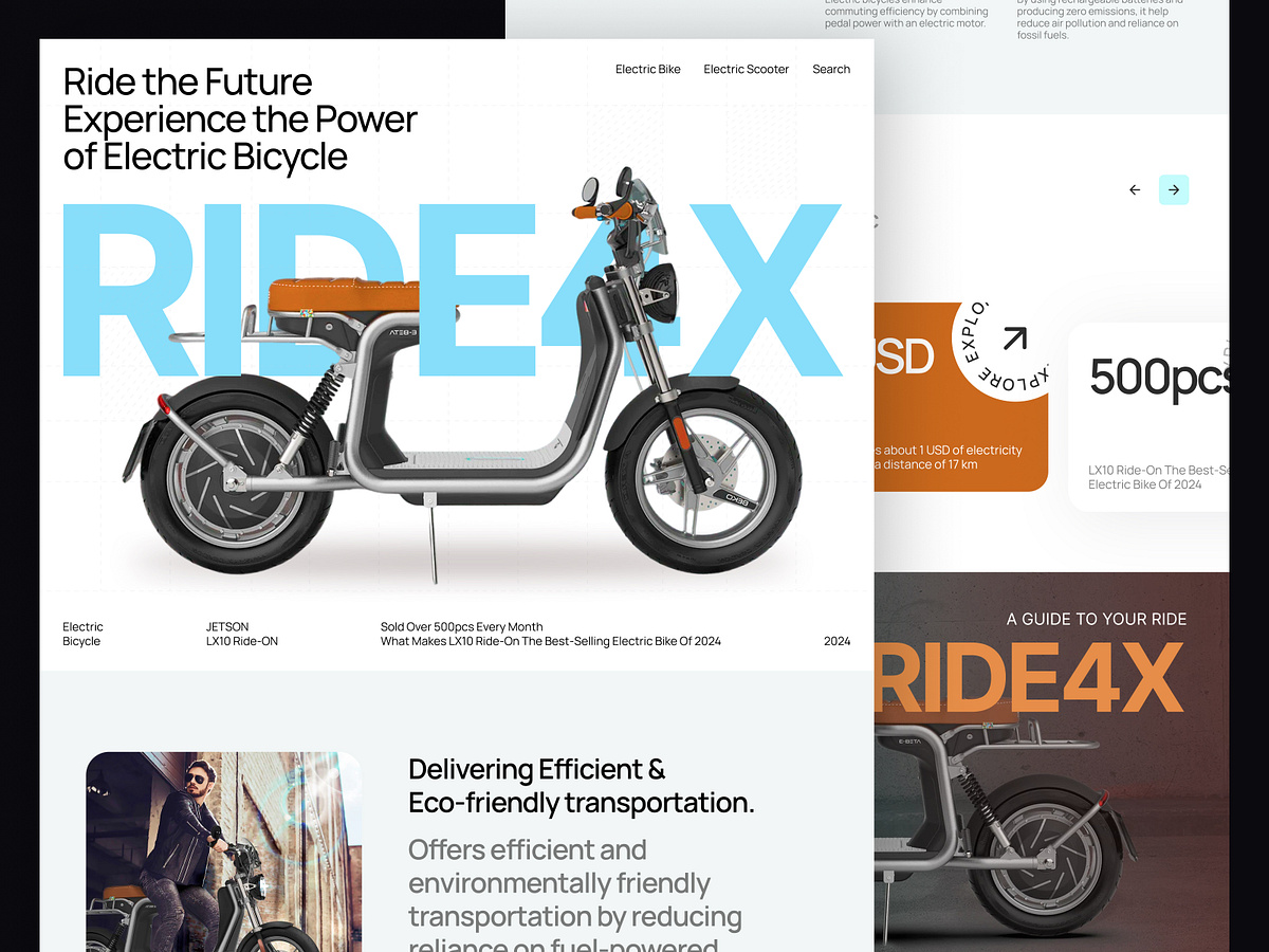 Ride4X – Electric Bike Landing Page Design | Eco Mobility UI/UX