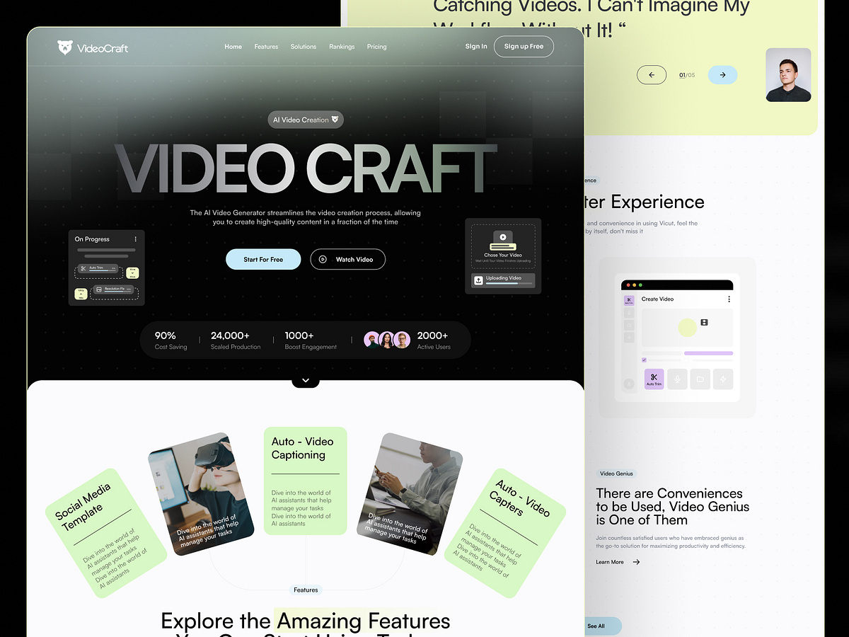 VideoCraft – AI Video Generator Landing Page for SaaS & Content Image 0