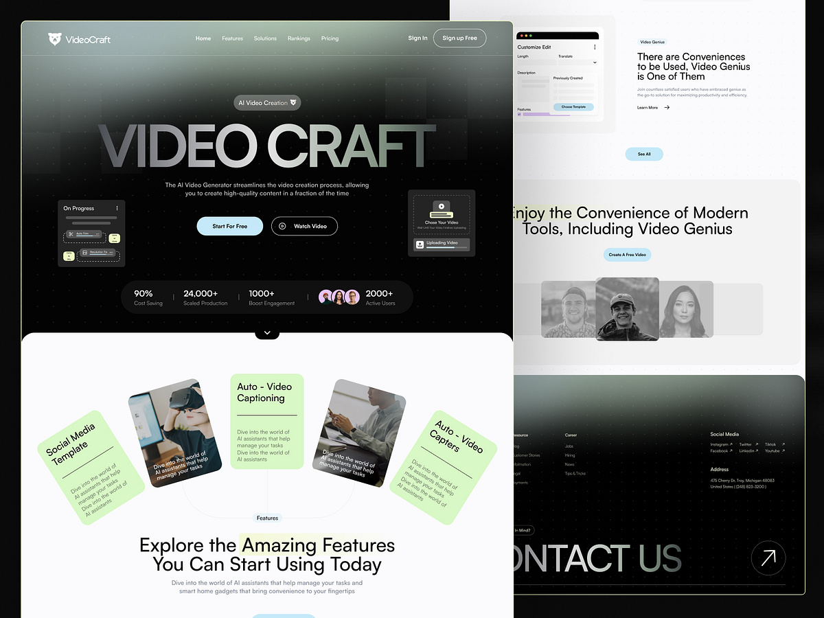 VideoCraft – AI Video Generator Landing Page for SaaS & Content Image 1