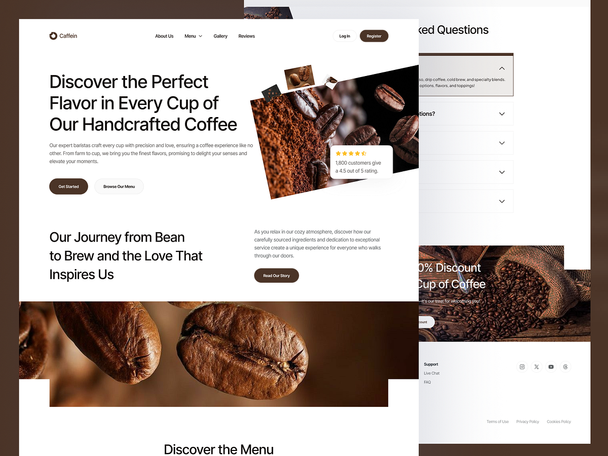 Caffein – Modern Coffee Shop & Café Landing Page Design