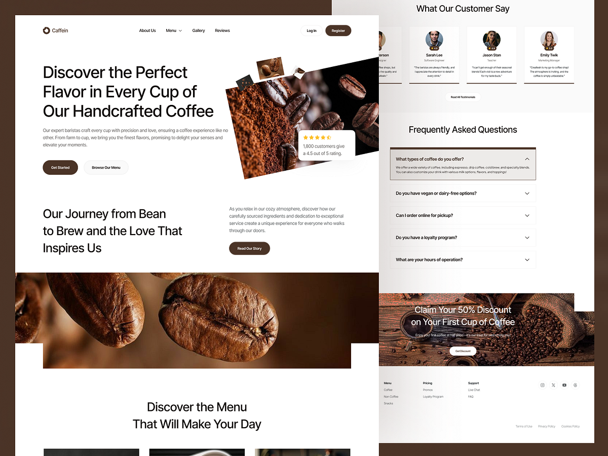 Caffein – Modern Coffee Shop & Café Landing Page Design Image 2