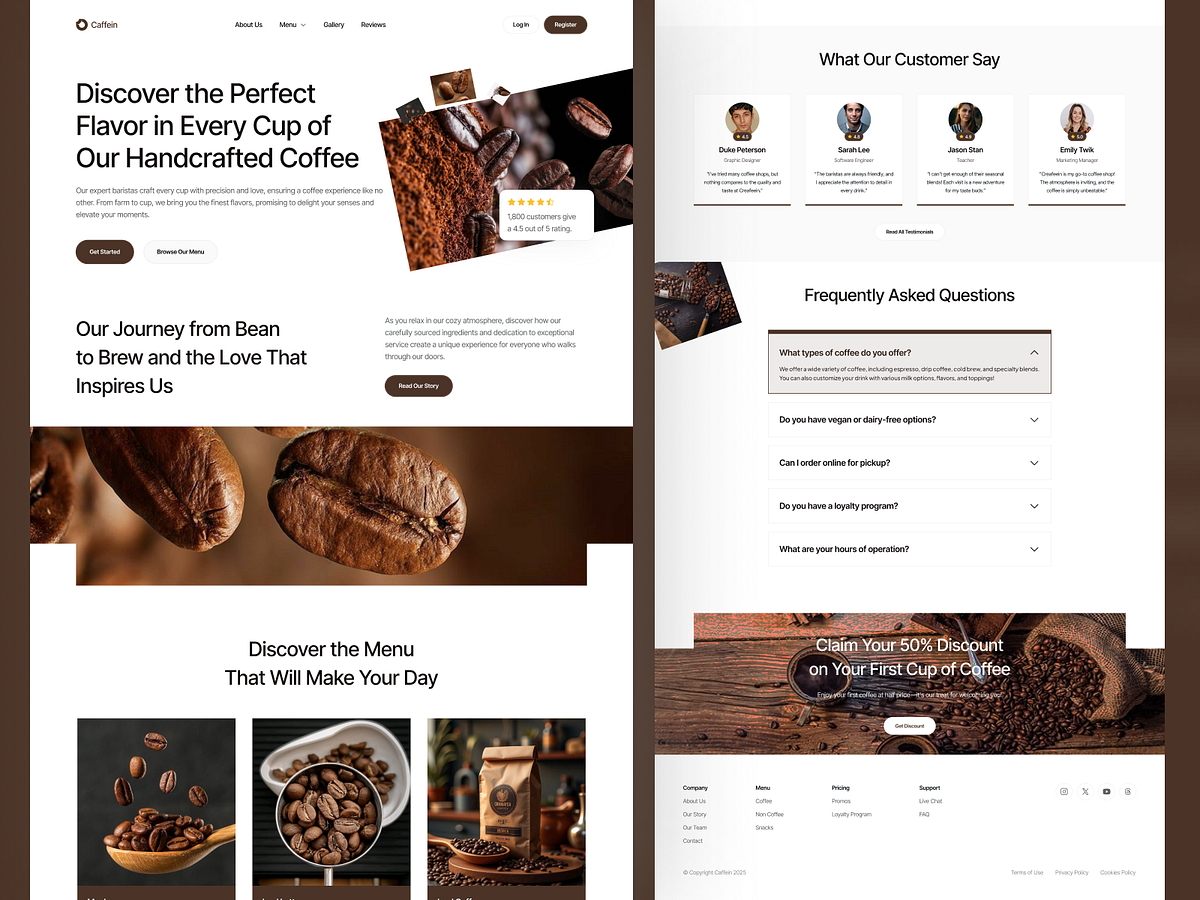 Caffein – Modern Coffee Shop & Café Landing Page Design Image 3