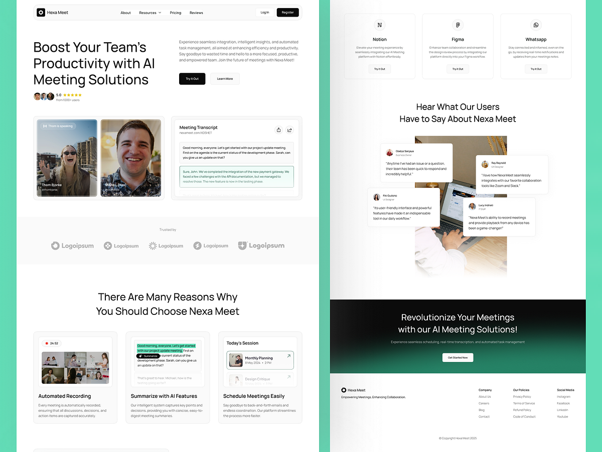 Hexa Meet – Smart AI Meeting Assistant Landing Page Design Image 2