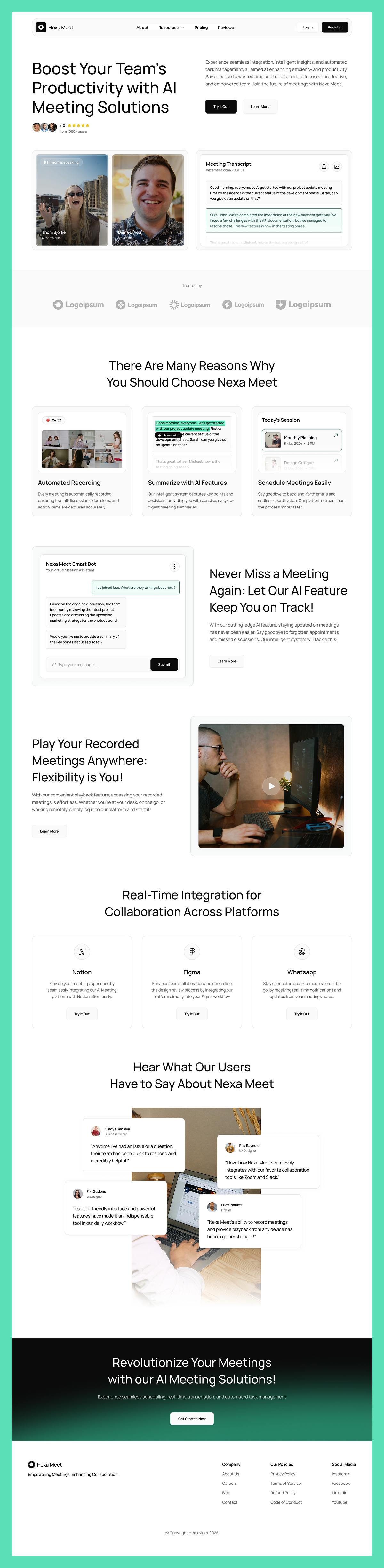 Hexa Meet – Smart AI Meeting Assistant Landing Page Design Image 4