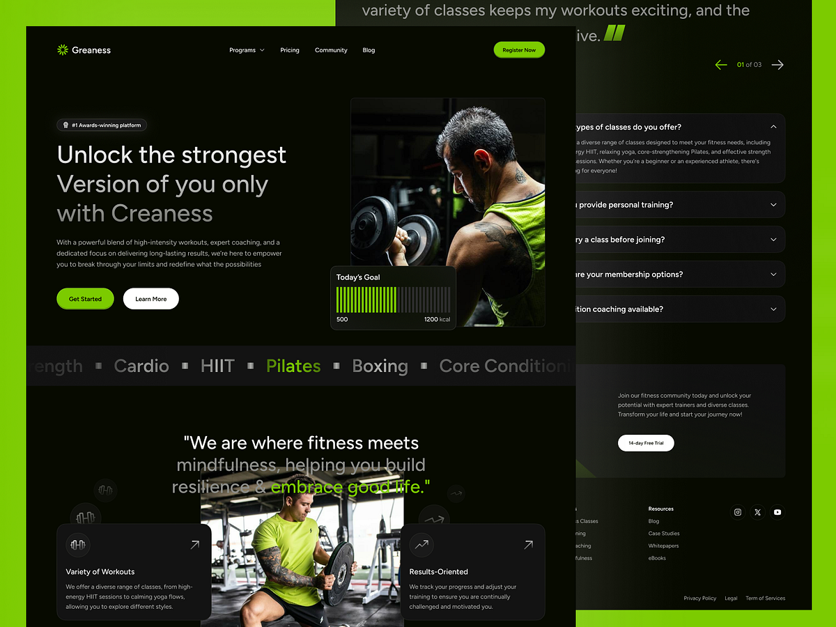 Greaness – Energetic Fitness & Wellness Landing Page Design