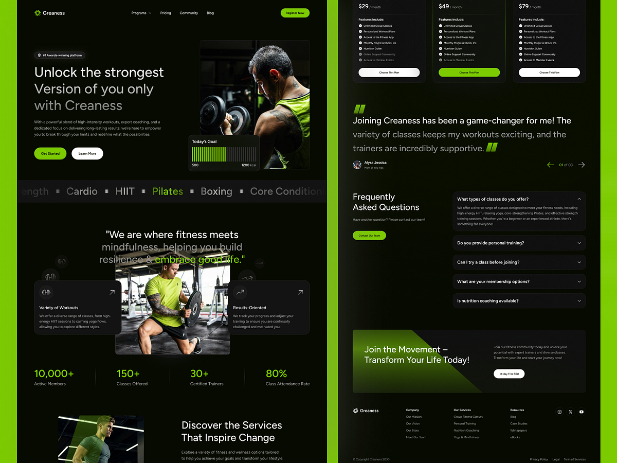 Greaness – Energetic Fitness & Wellness Landing Page Design Image 1