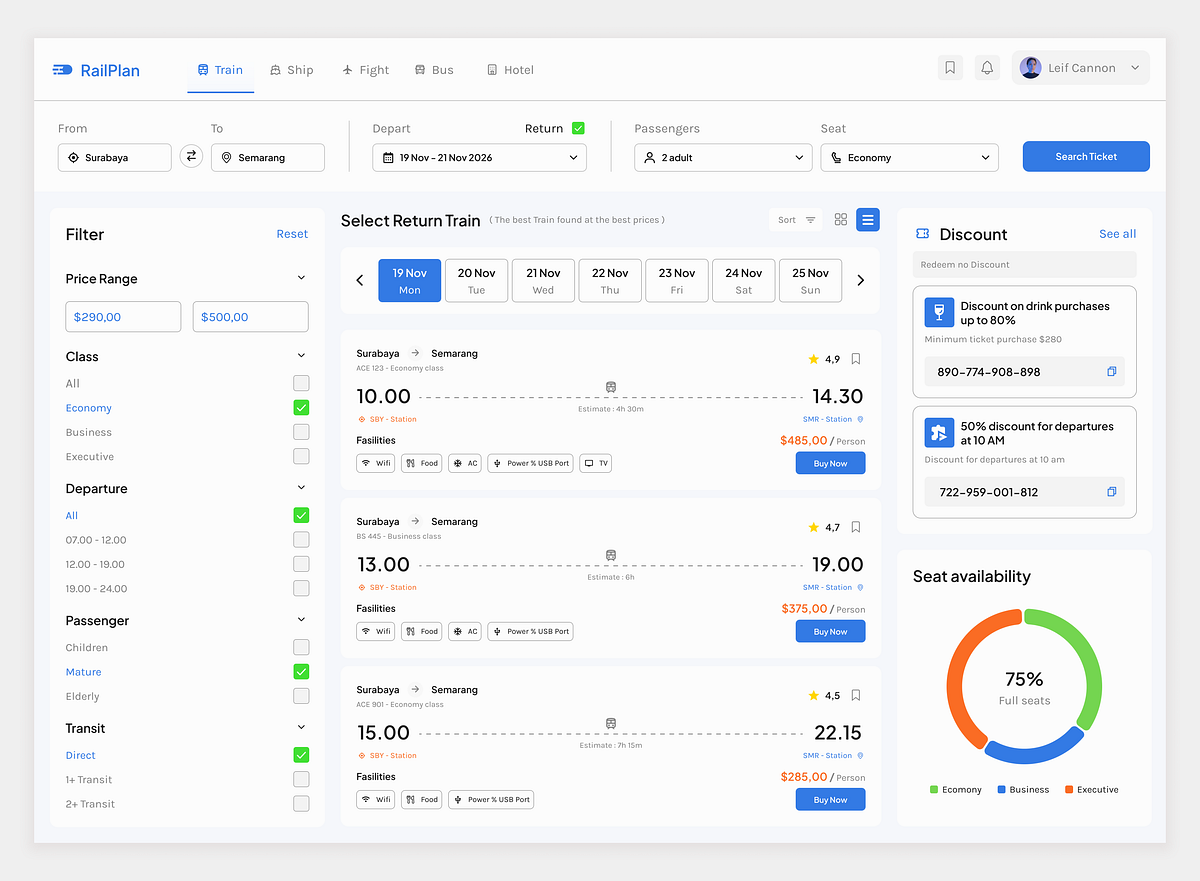 RailPlan – Train Ticket Booking Dashboard