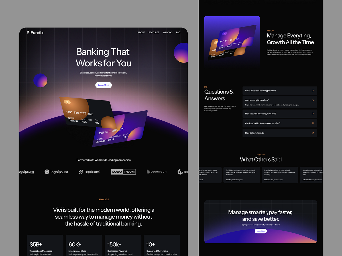 💳 Fundix — Banking Fintech Landing Page Designed Image 1
