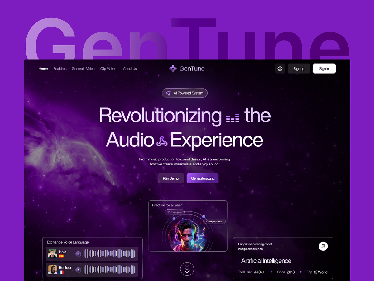 🎵 GenTune — AI-powered music platform landing page designed