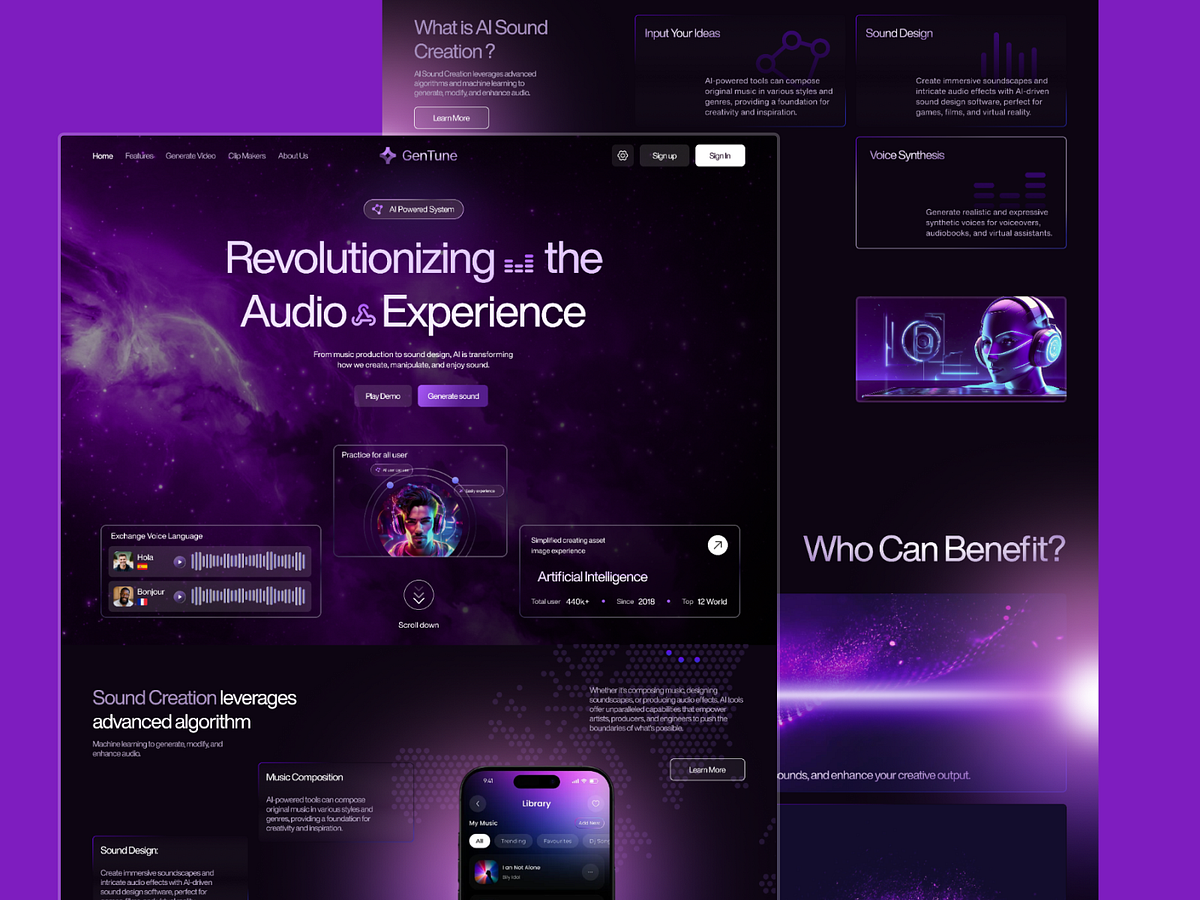 🎵 GenTune — AI-powered music platform landing page designed Image 0