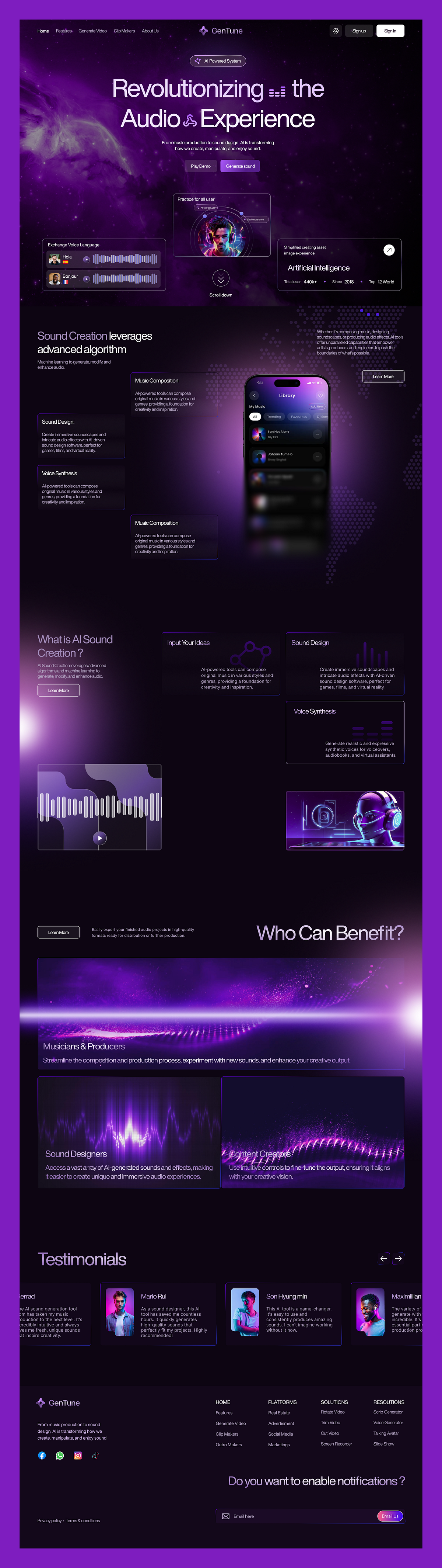🎵 GenTune — AI-powered music platform landing page designed Image 3