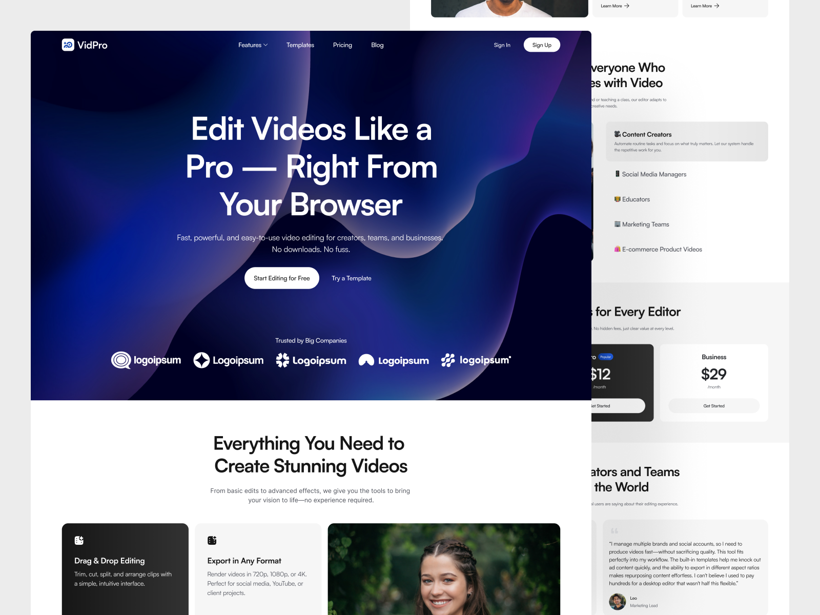 Vidpro - Landing Page for Video Editing