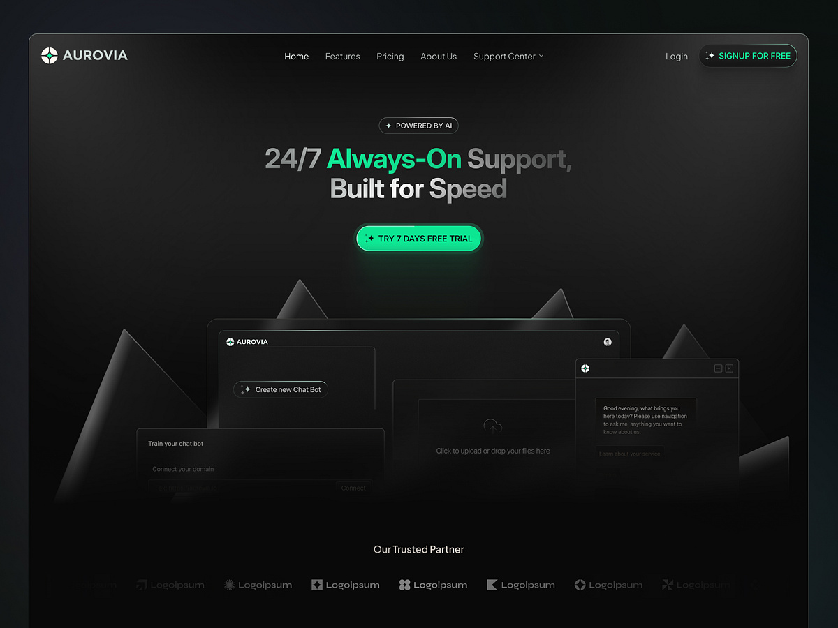 AI Chatbot SaaS Landing Page Design | Dark UI Design Image 0