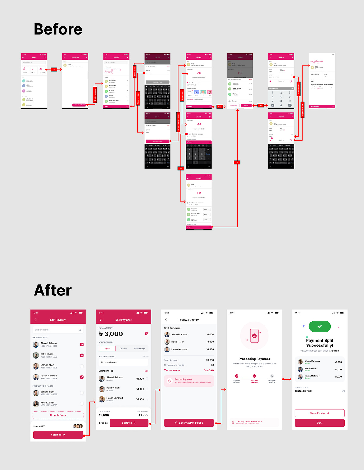Split Payment Flow Redesign | Fintech Mobile App UX Case Study Image 1