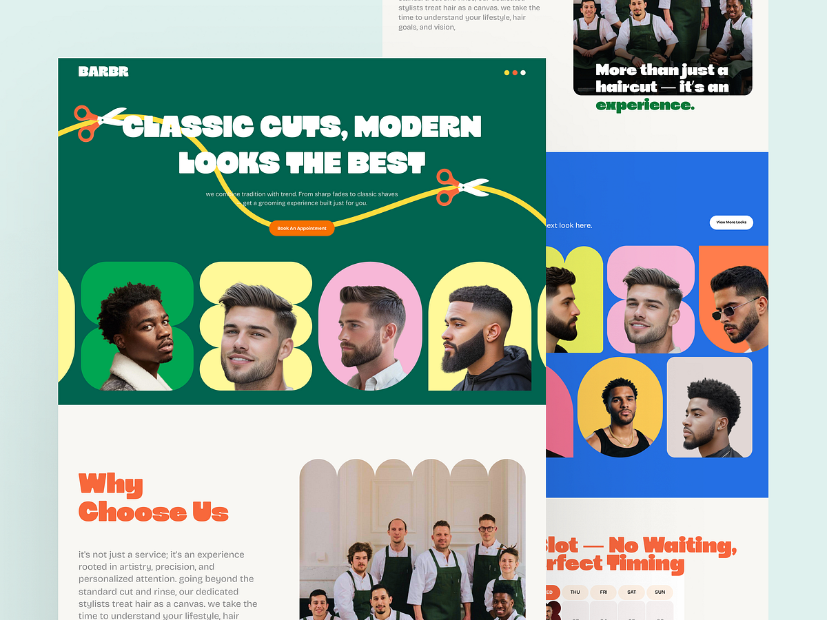 Barber, Salon Website Landing Page UI Design for Barbershop