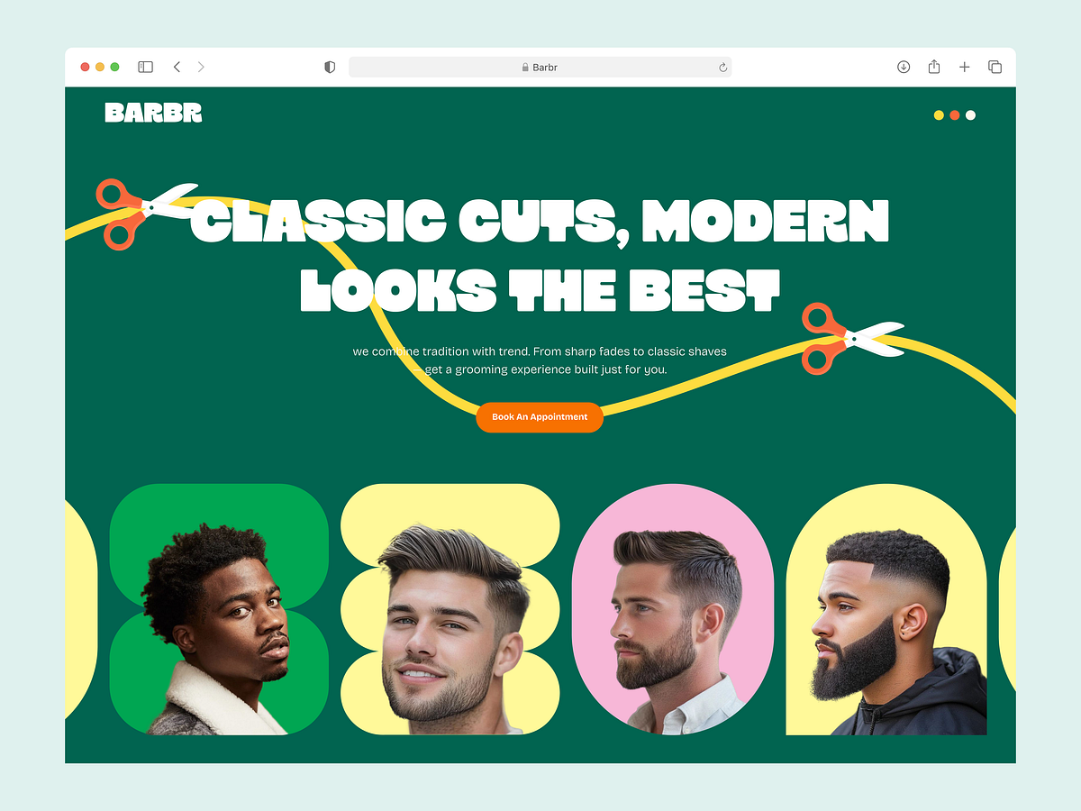 Barber, Salon Website Landing Page UI Design for Barbershop Image 1
