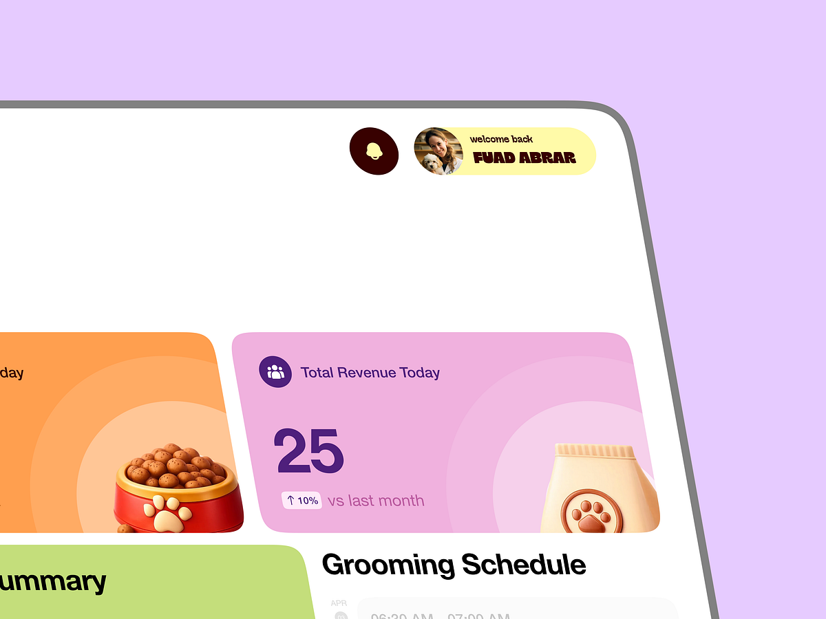 Pet Care Dashboard UI Design Image 1