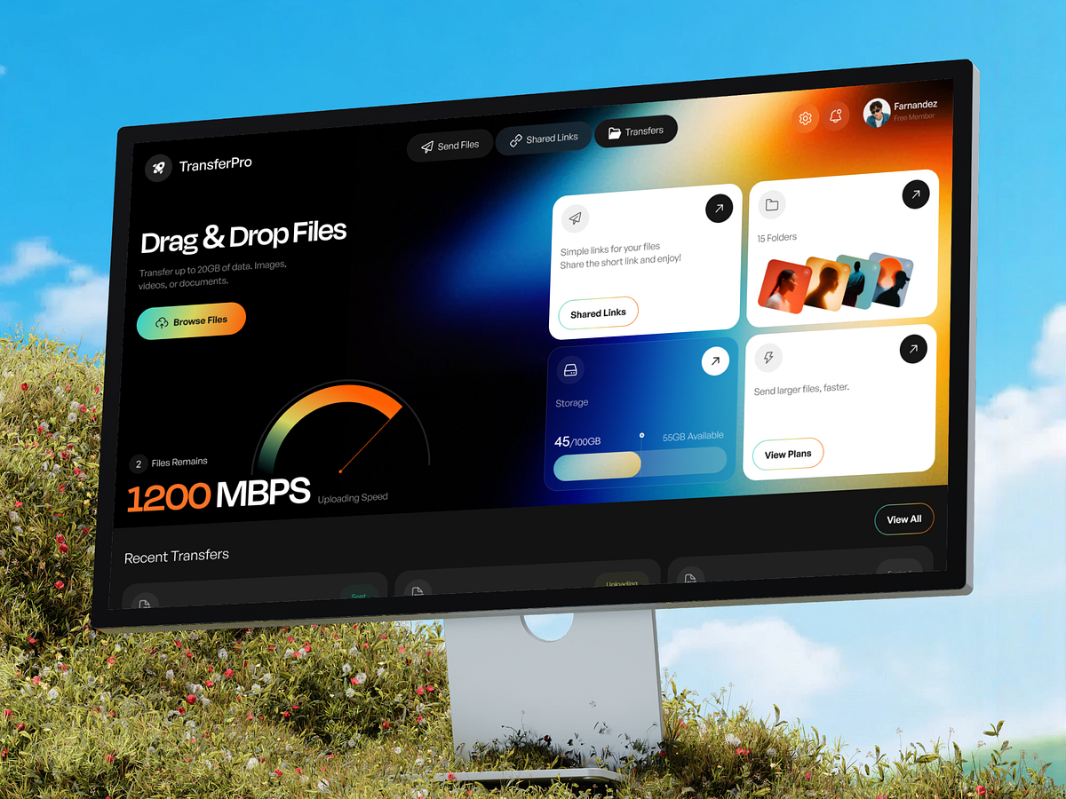 File Transfer SaaS Dashboard UI | Cloud Storage & Sharing