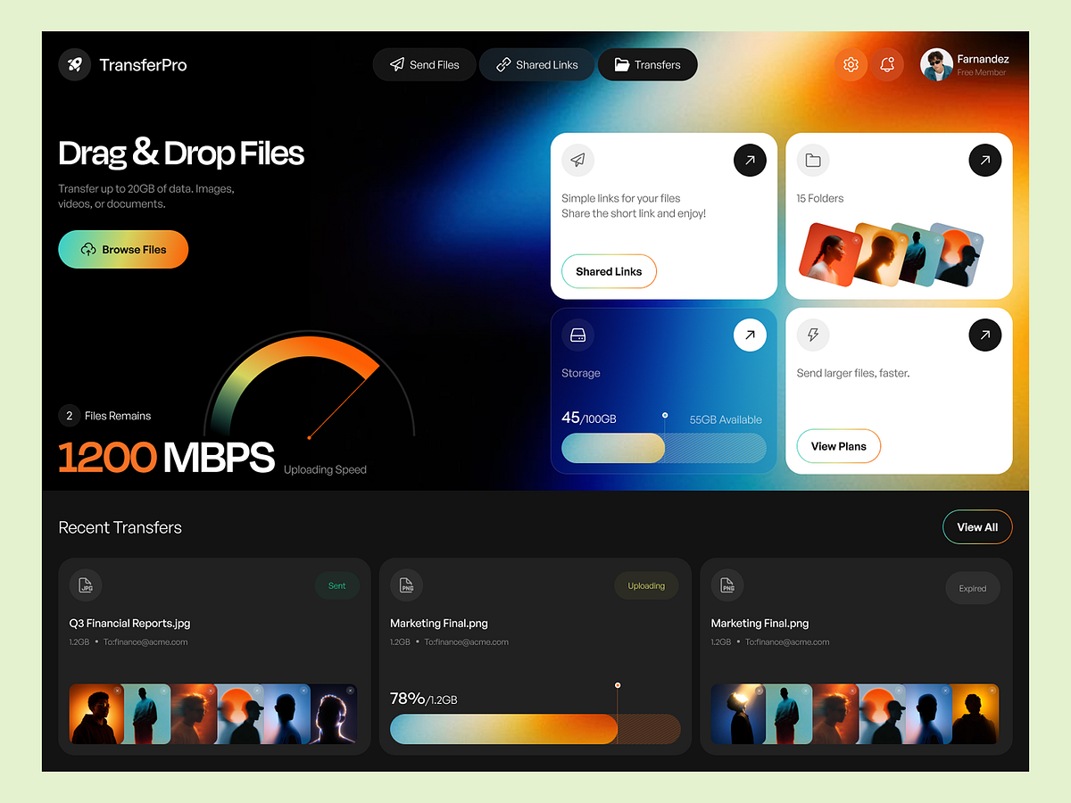 File Transfer SaaS Dashboard UI | Cloud Storage & Sharing Image 0
