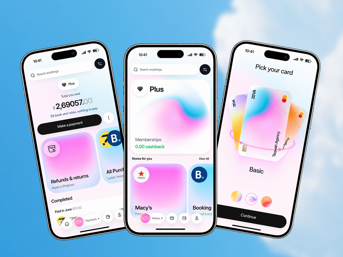 Fintech Mobile App UI - Modern Payments, Shopping & Card Design