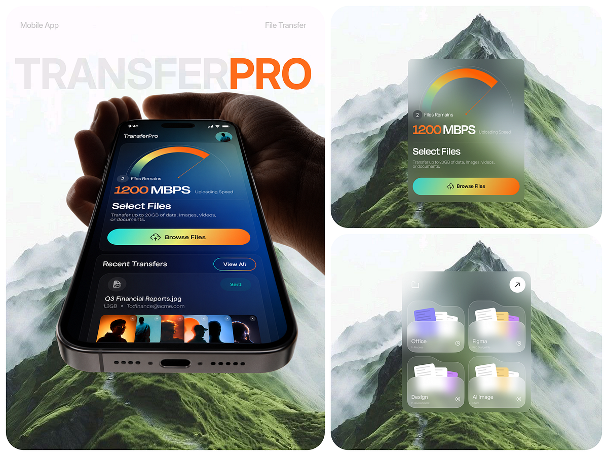 TransferPro - File Transfer Cloud Storage Mobile App UI Design