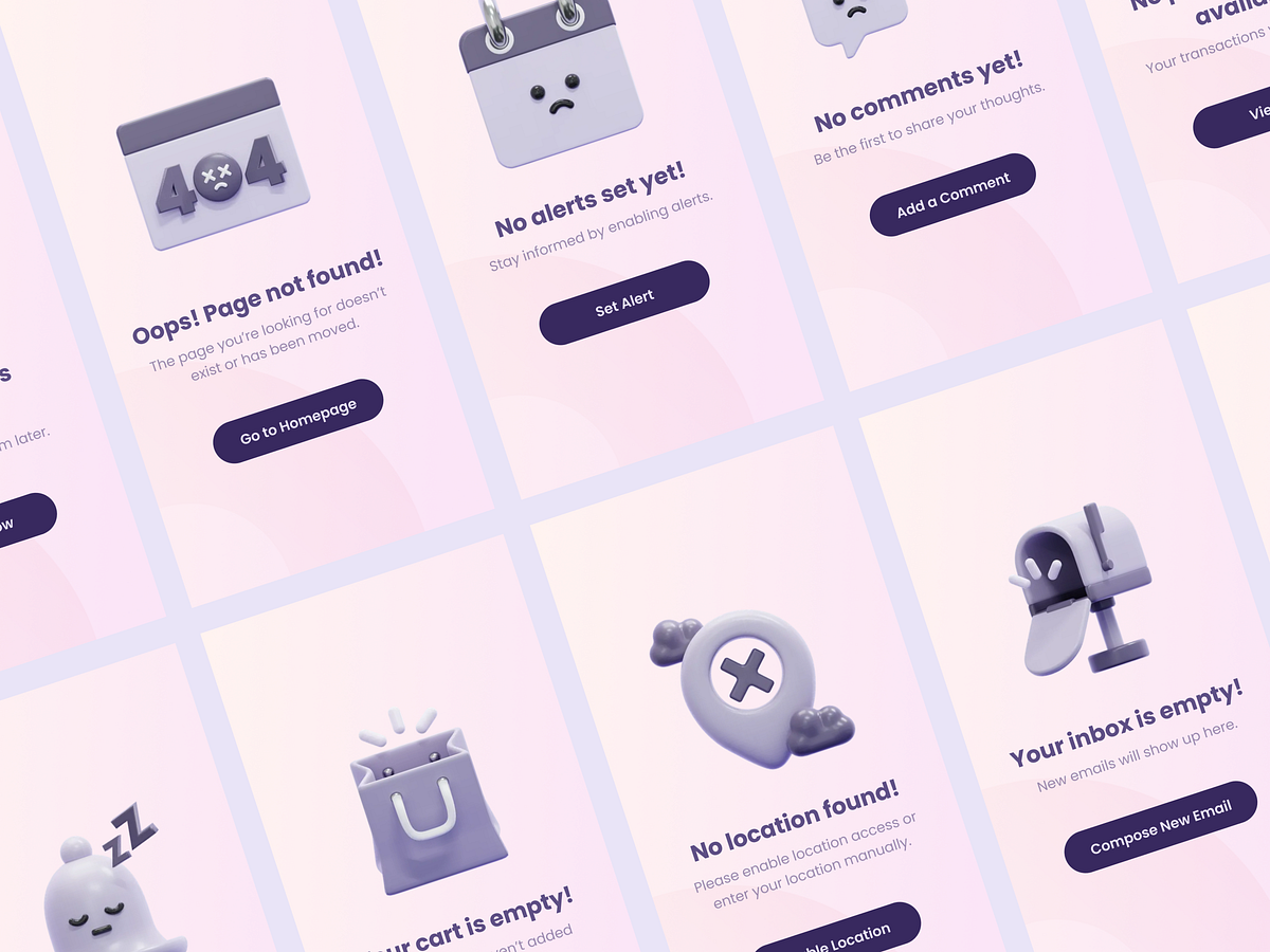 Empty state UI – 16 screens copy set