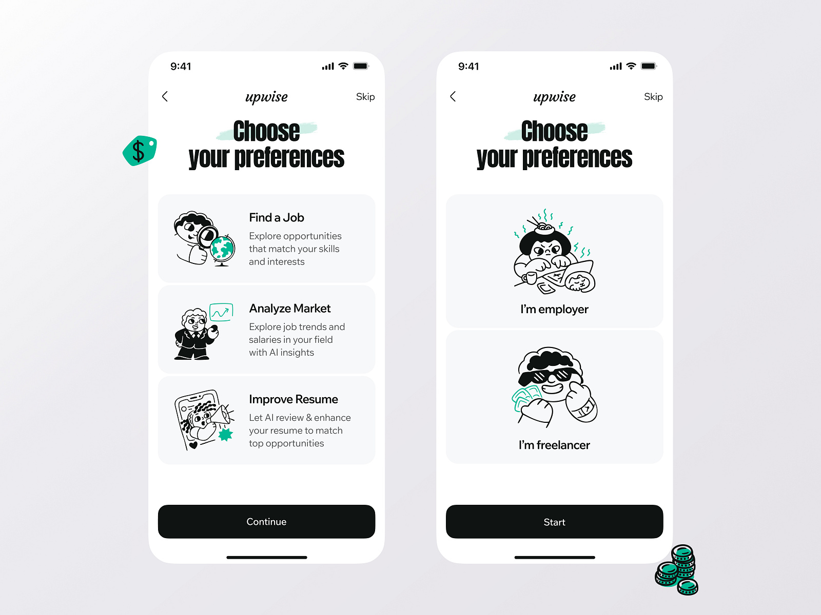Upwise - Job searching app by Vlad Tyzun for Radiant Studio ✨