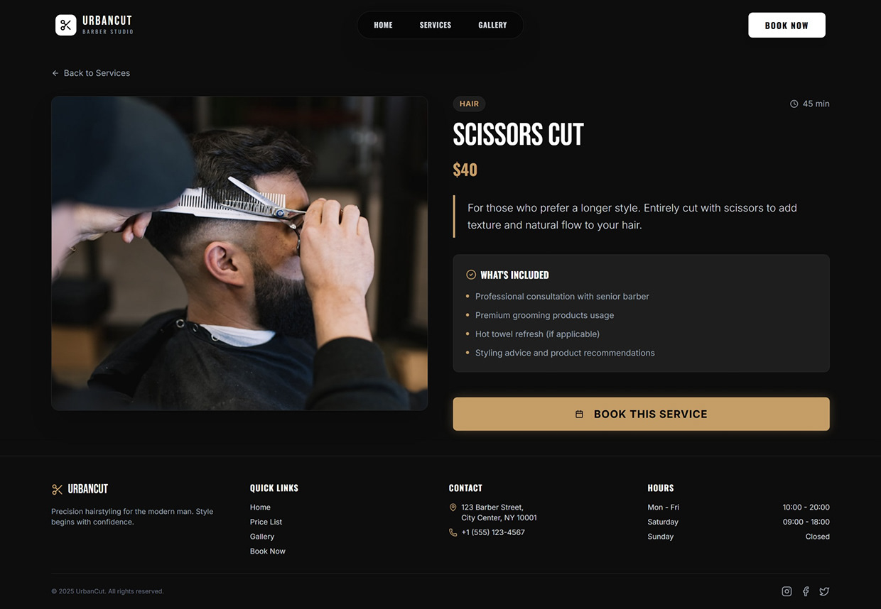UrbanCut - Men’s Barber Studio Website Design Image 1