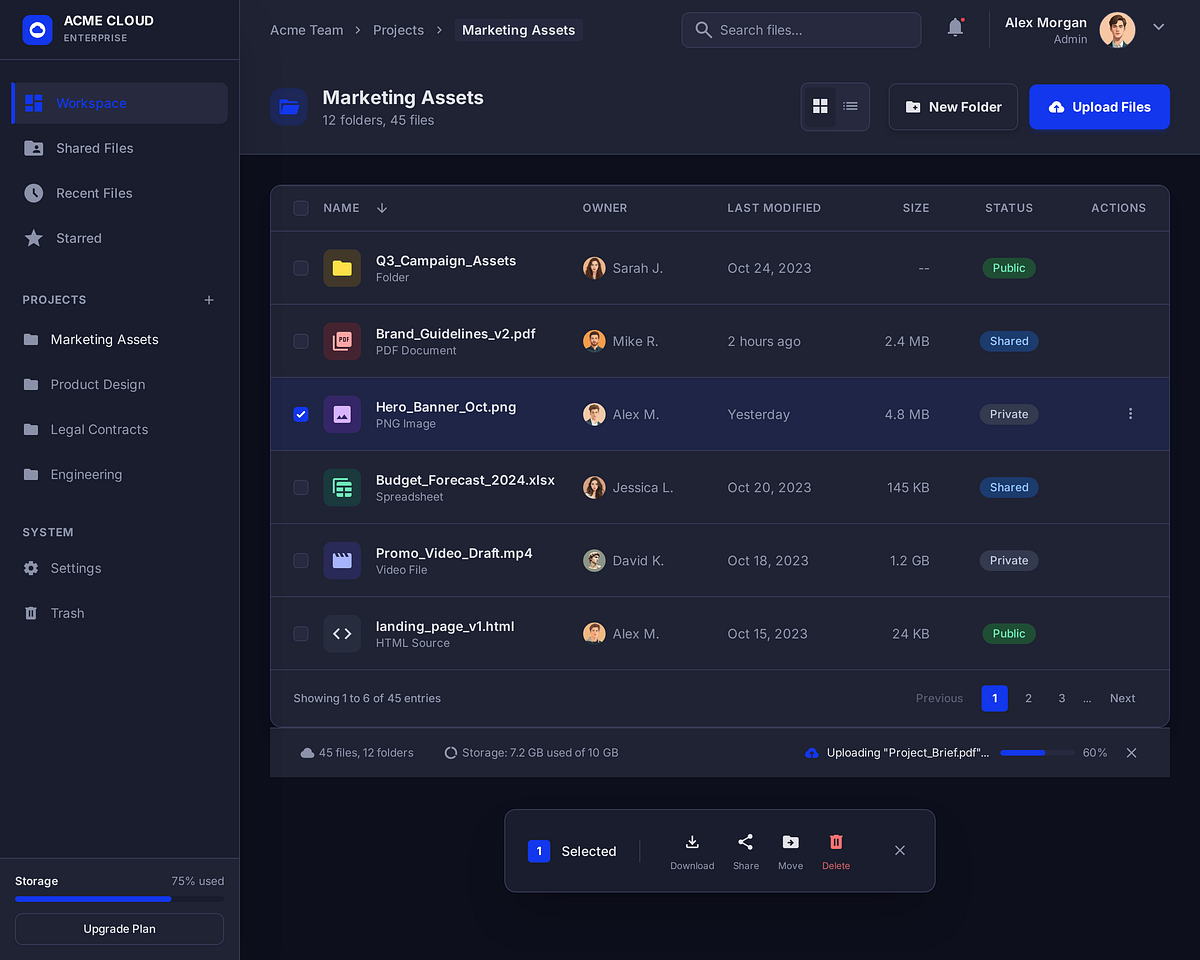 Acme Cloud - Saas Team File Manager Dashboard UI Design Image 1