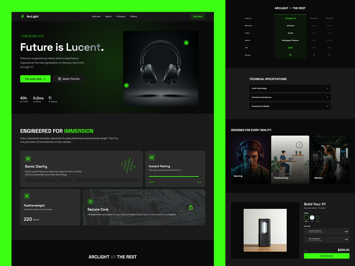 ArcLight — Modern Tech Gadget Store Landing Page UI Design