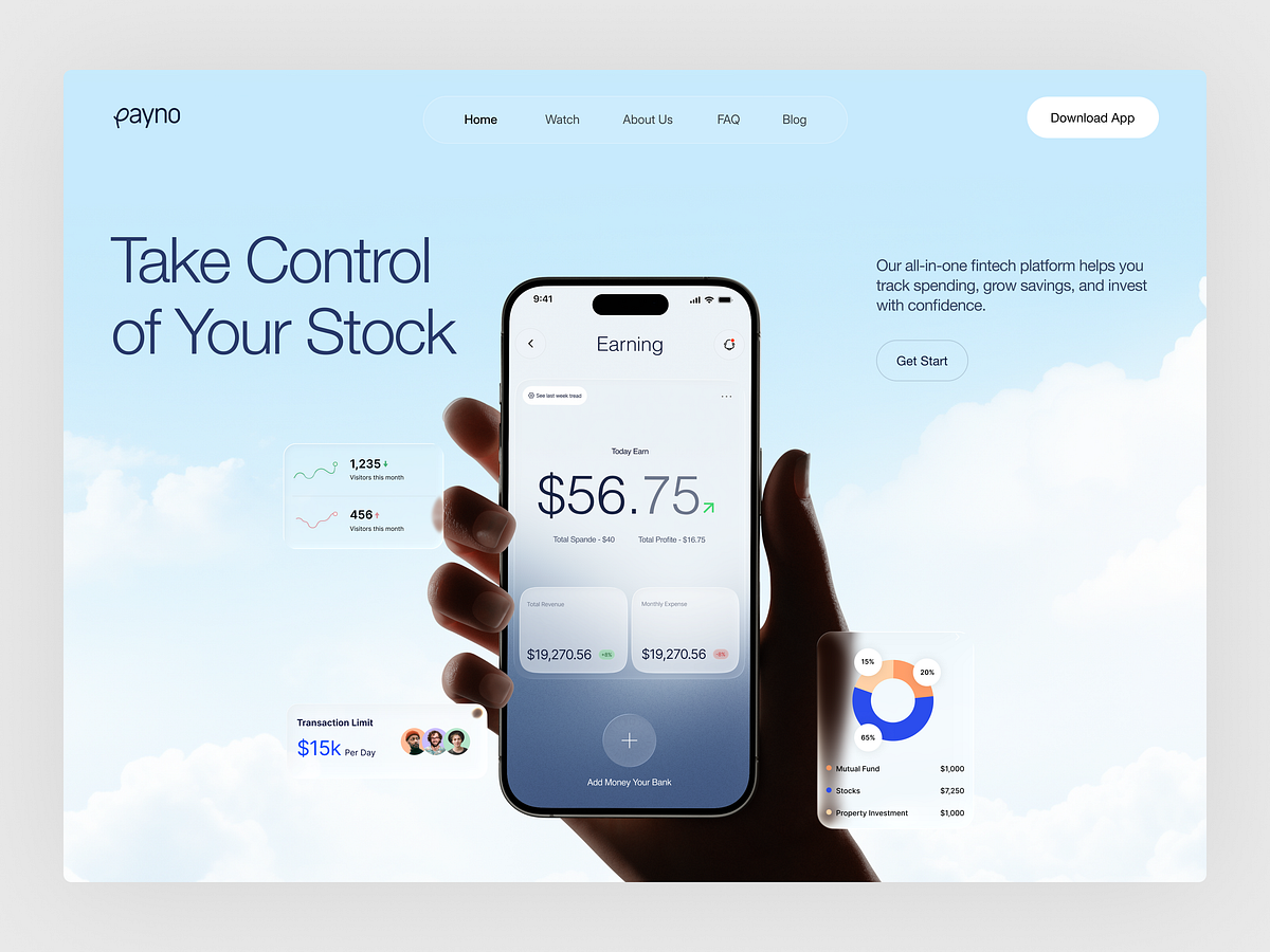Fintech App – Payno Stock Tracking App Design