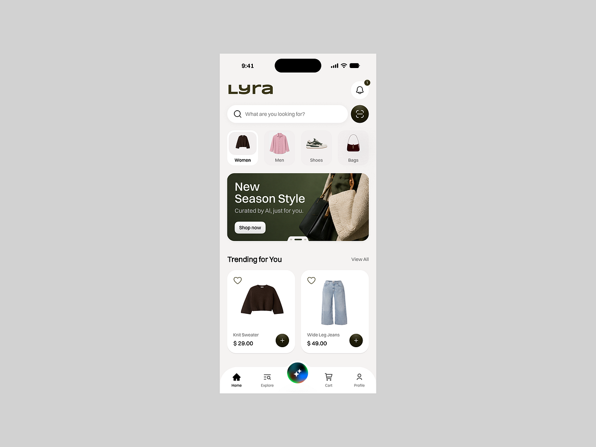 Lyra — AI-Powered Fashion Shopping App Design Image 1