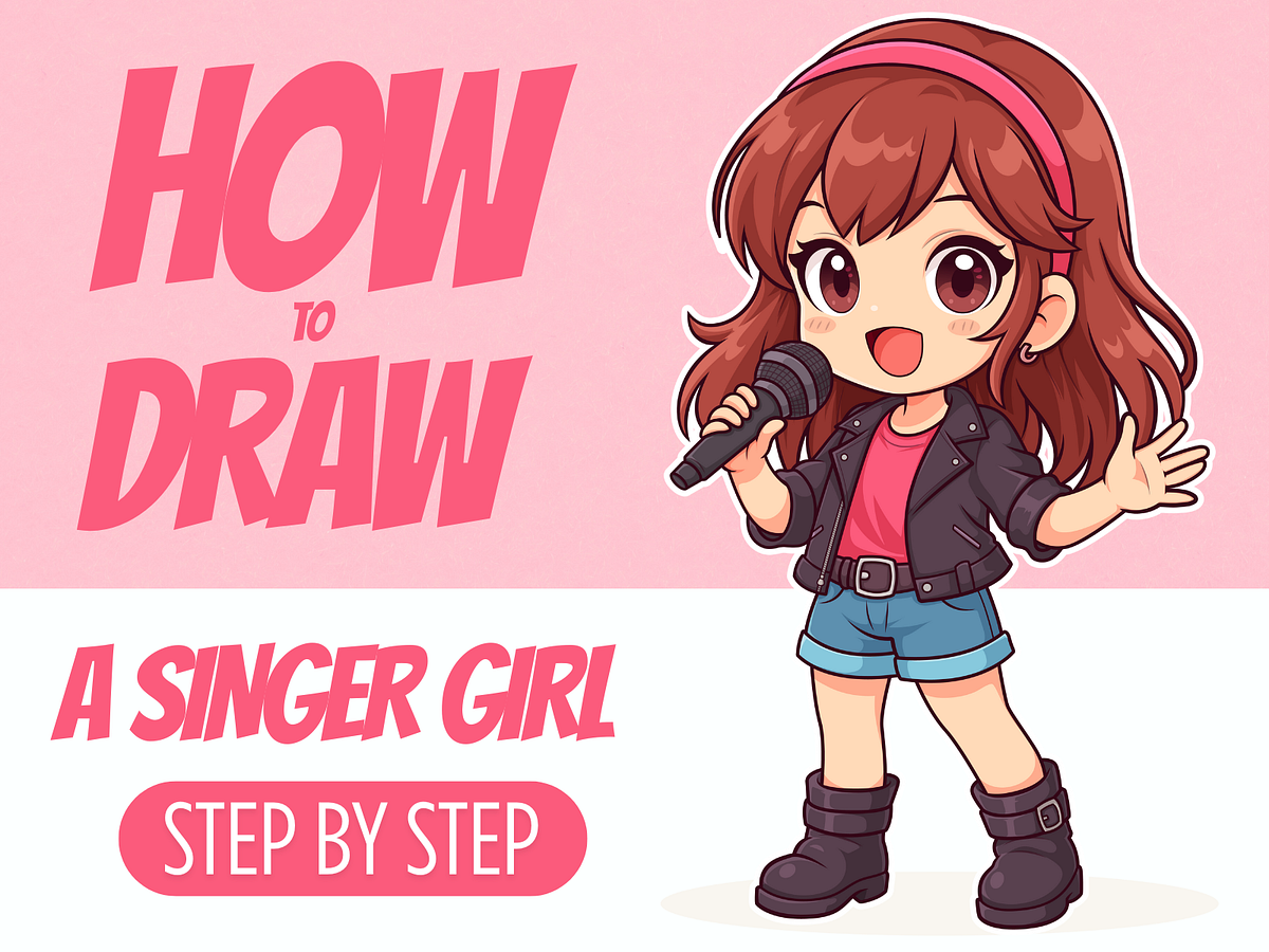 How to Draw a Cartoon Chibi Singer Girl Step by Step