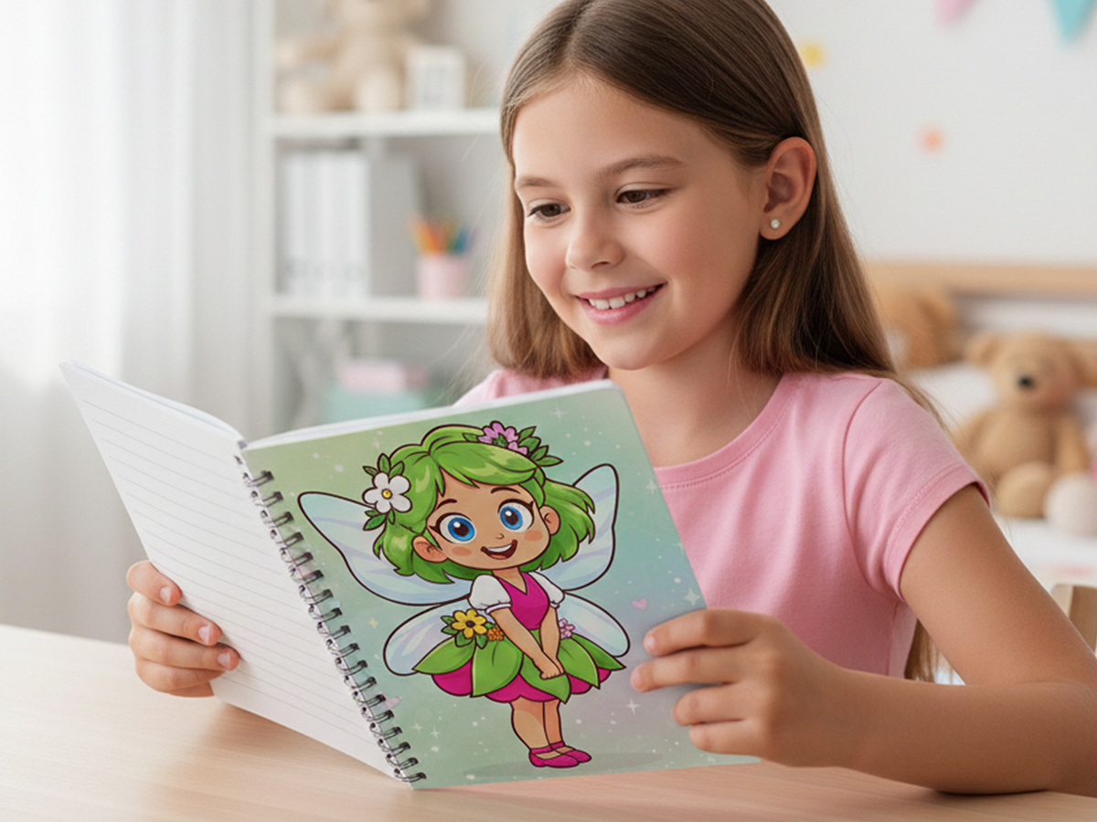 Cute Fairy Girl Cartoon Illustration for Notebook Cover Design Image 1