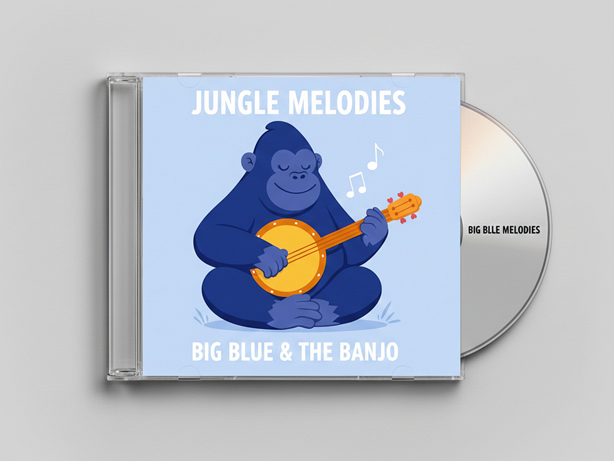 Funny Gorilla Cartoon, Music Album Cover Design in Cartoon Style Image 0