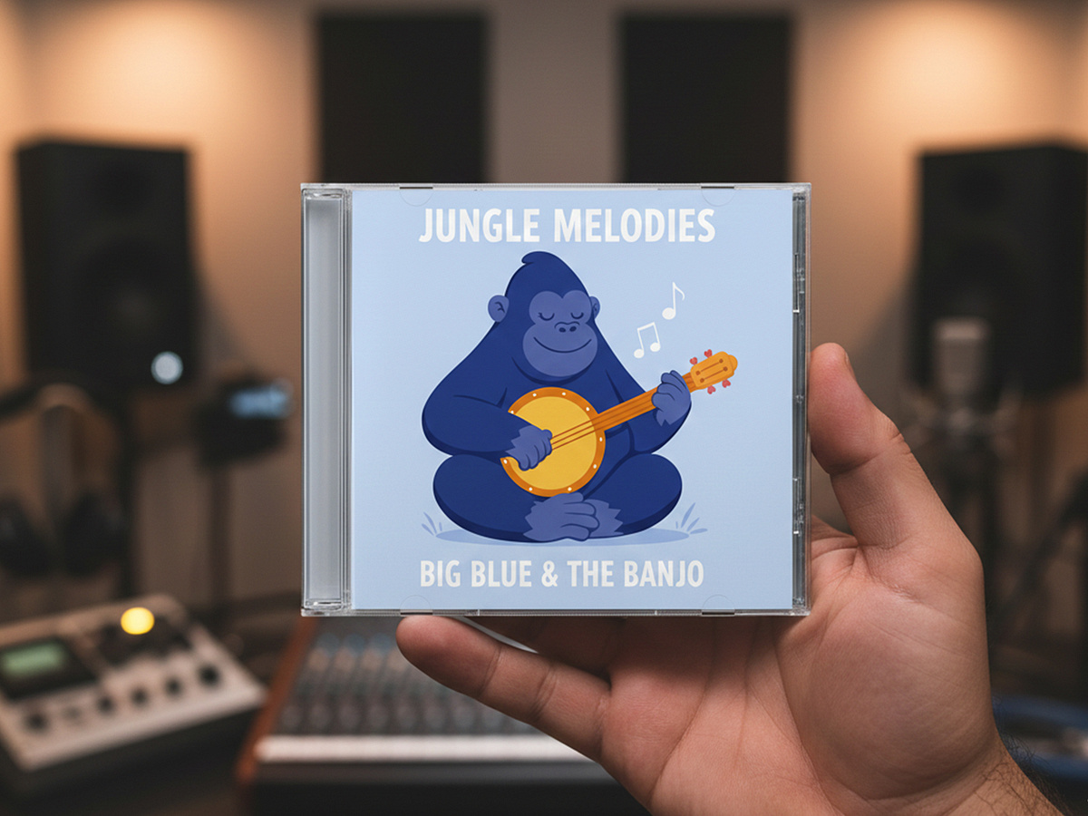 Funny Gorilla Cartoon, Music Album Cover Design in Cartoon Style Image 1