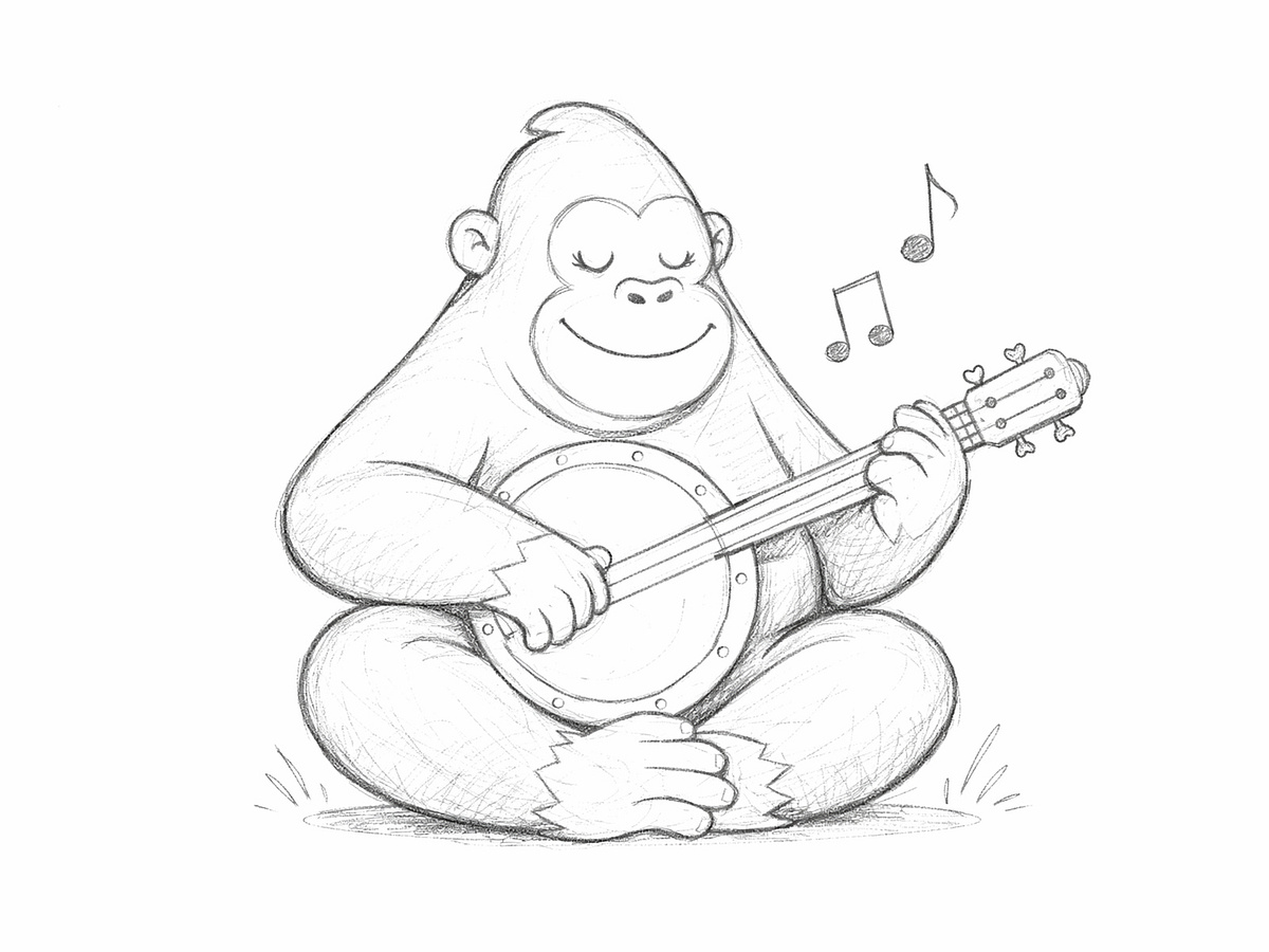 Funny Gorilla Cartoon, Music Album Cover Design in Cartoon Style Image 2