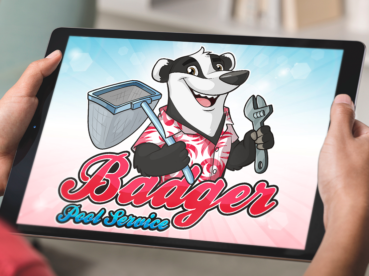 Animal Pool Service Logo Design, Badger logo Illustration