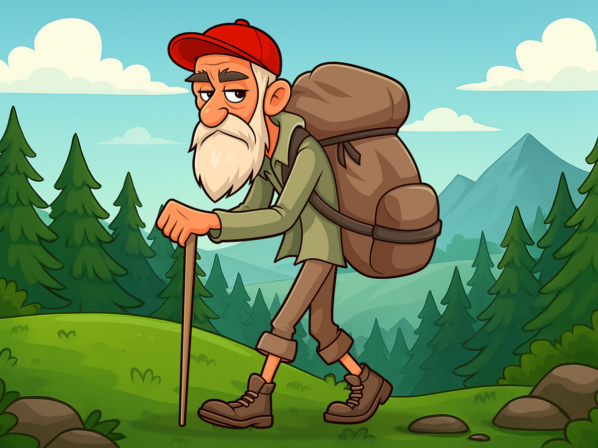 Hiking cartoon illustration in vector style