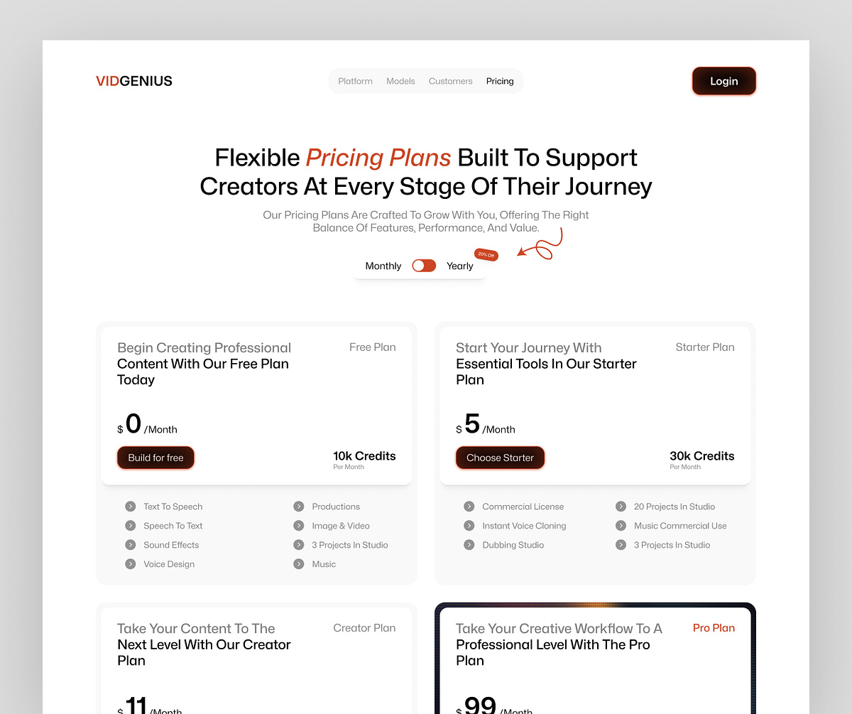 Pricing Plan Web Page Design