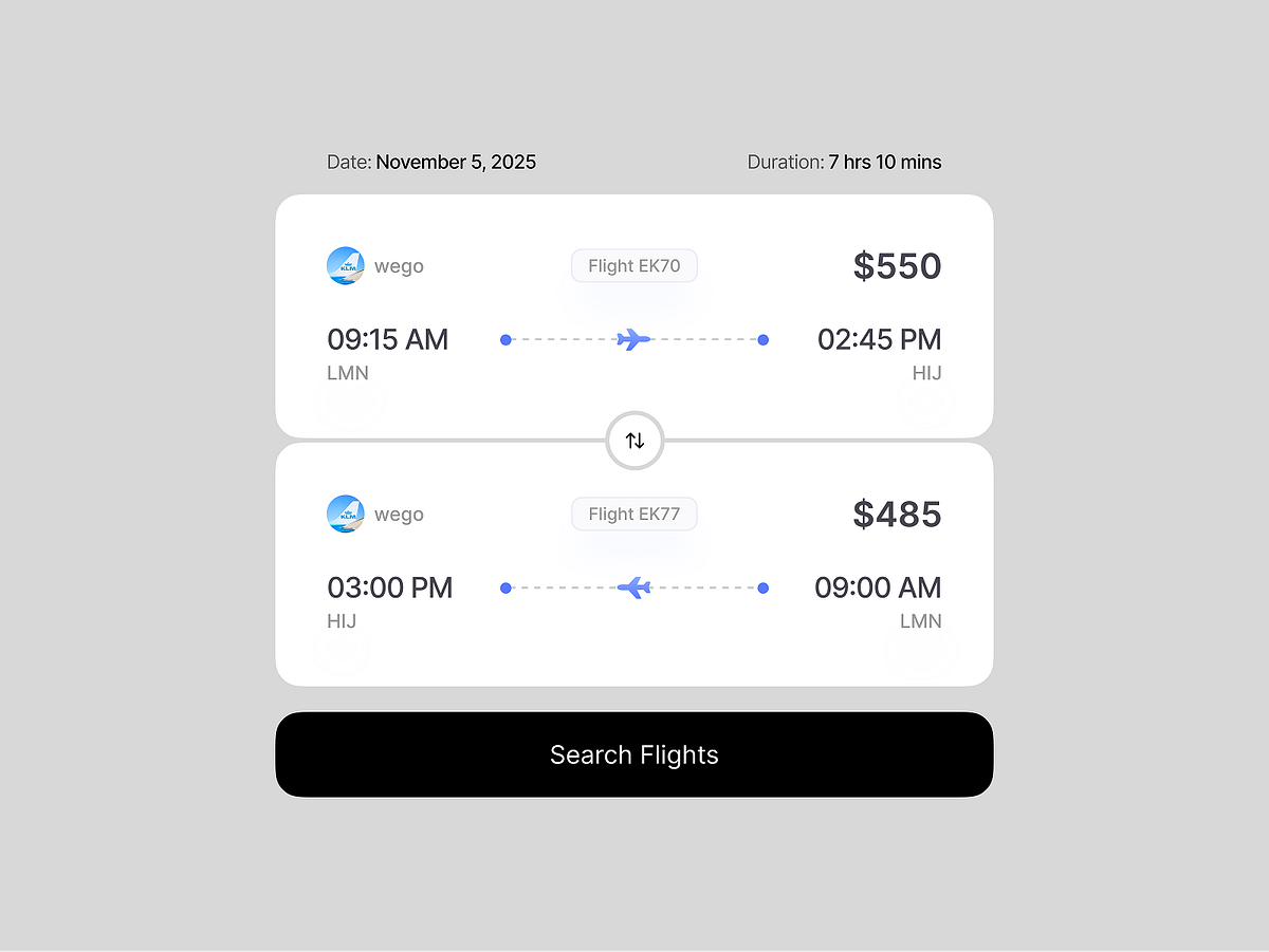Animated Flight UI Card - Figma Motion Image 1