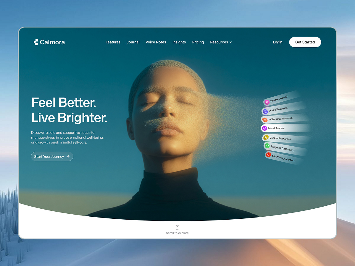 Calmora – Mental Health Landing Page UI