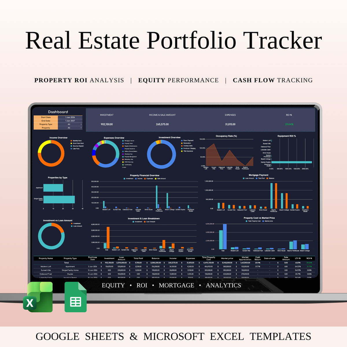 Real Estate Portfolio Tracker | Dark Mode Investment Dashboard