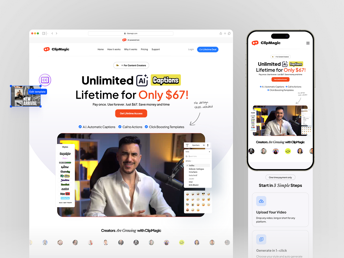 ClipMagic — AI Caption Generator Offer Page Redesign v2 Image 0