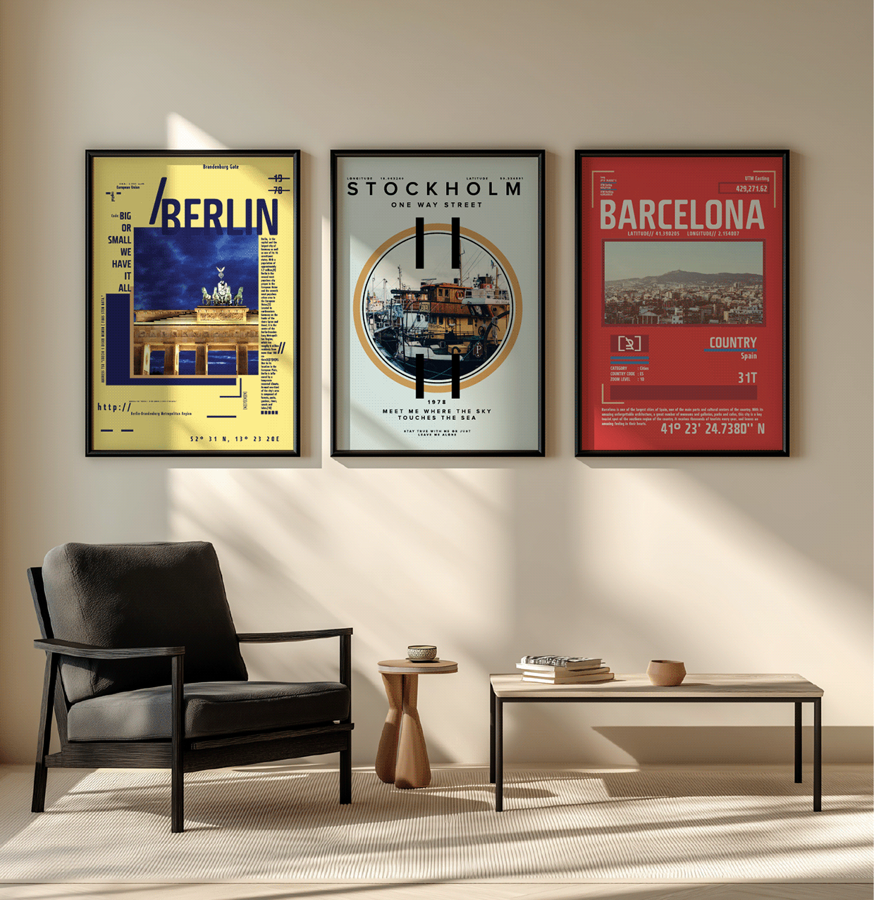 Free 3 AI Posters — Berlin, Stockholm, Barcelona