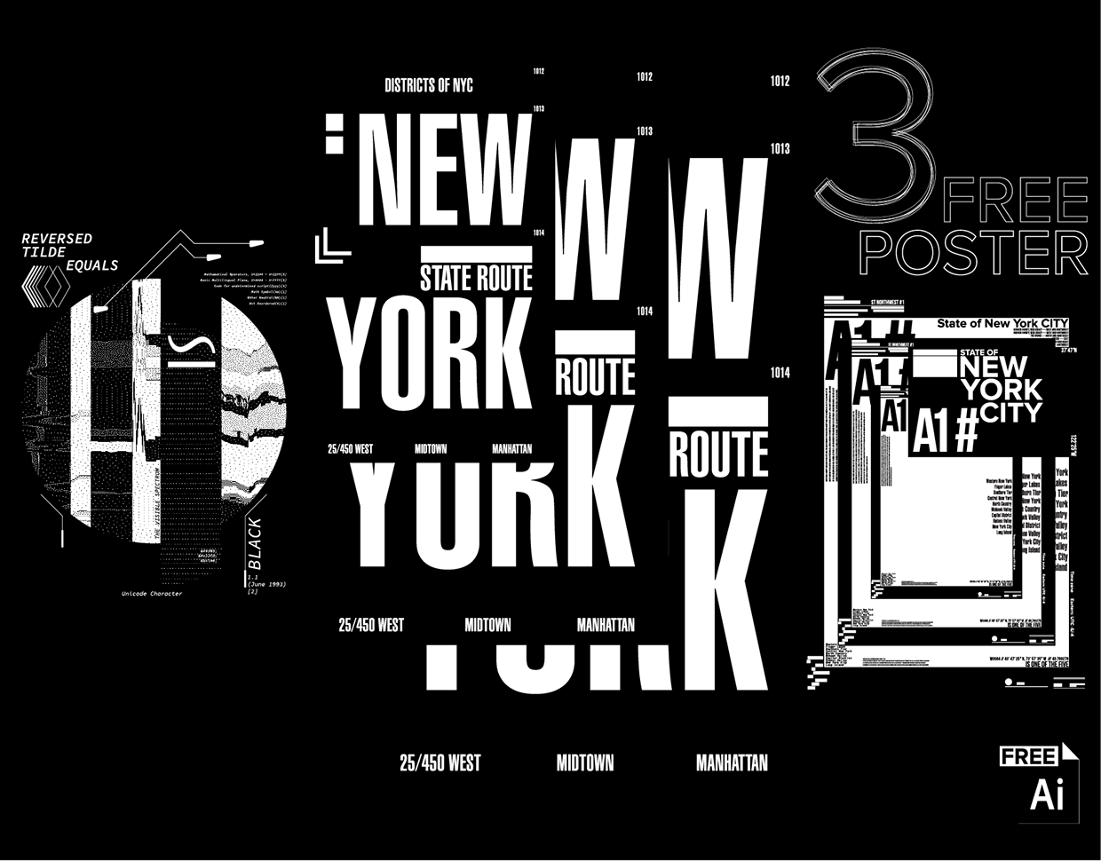 3 Free A3 Posters – Typographic Systems / New York City