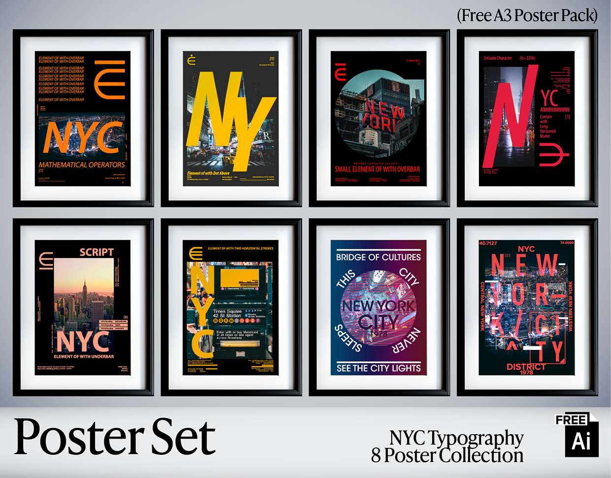 NYC Typography — 8 Poster Collection