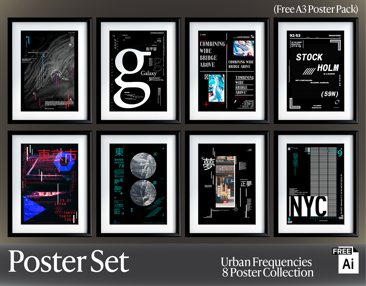 Urban Frequencies — 8 Futuristic Posters (Free AI Pack)