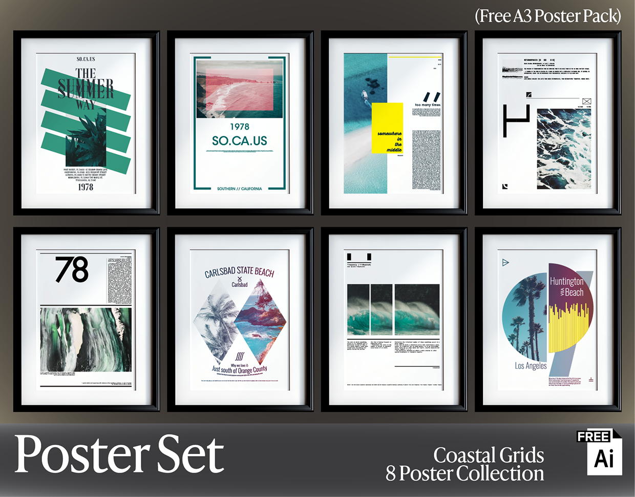Coastal Grids — 8 Free Experimental Posters (AI Pack)