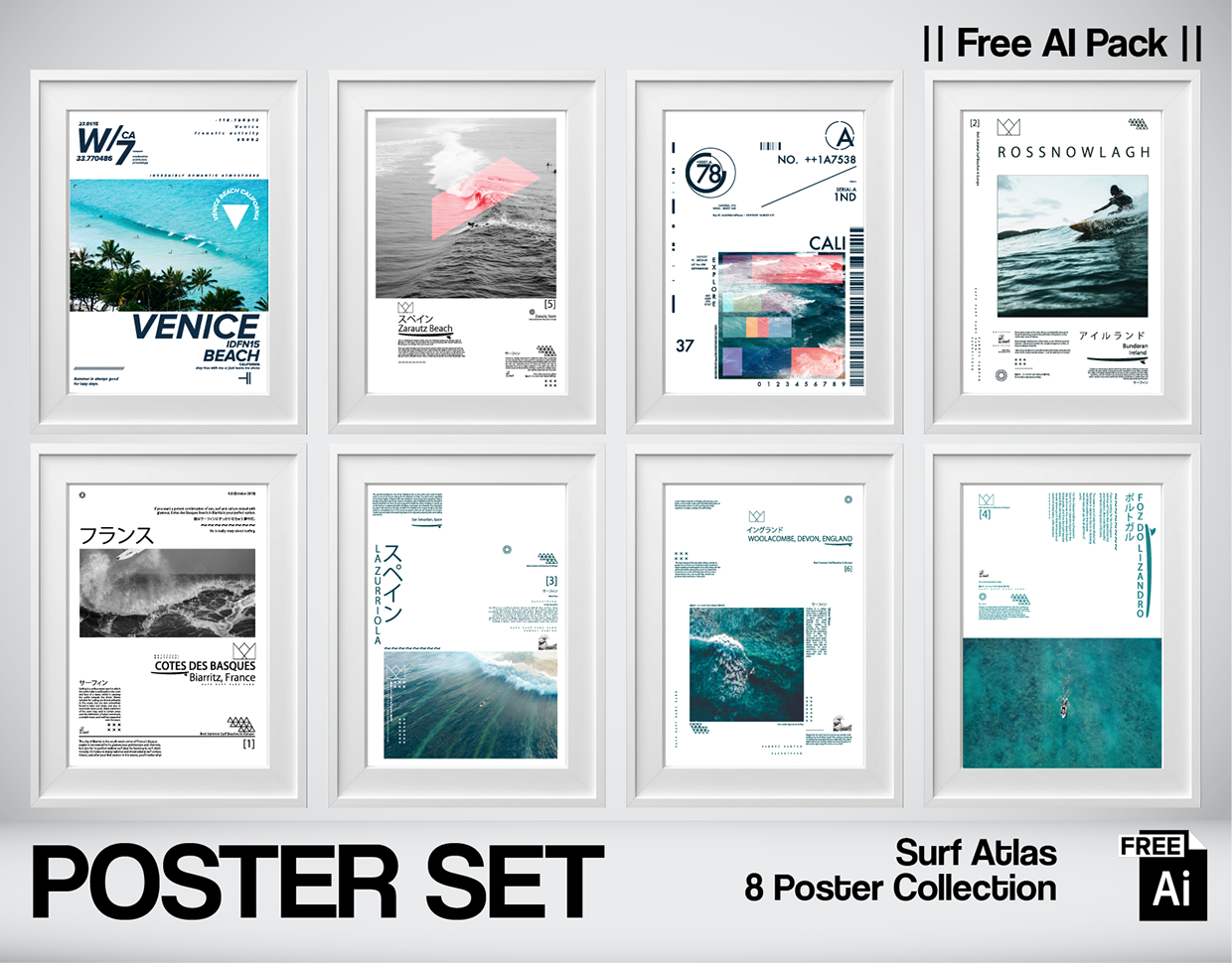 Surf Atlas: 8 Free A3 Vector Posters